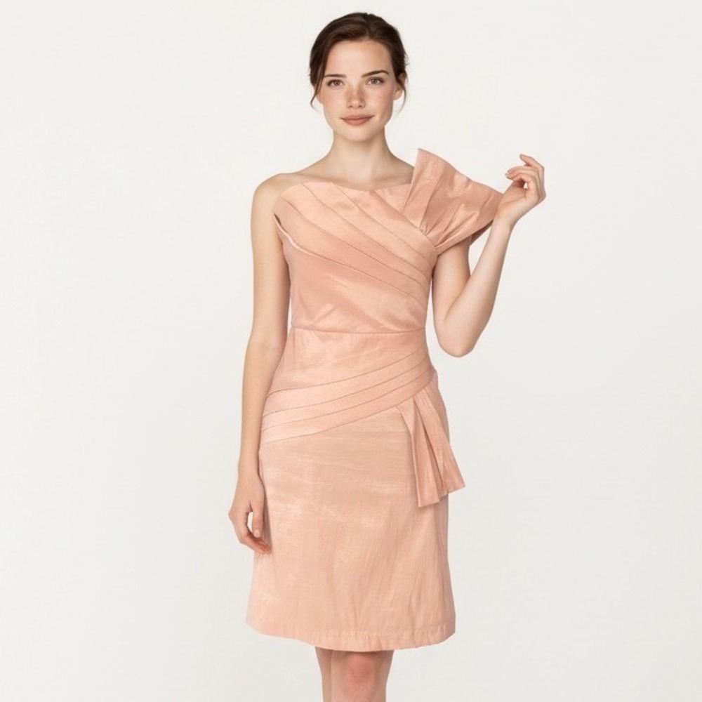 Strapless Pleated Cocktail Dress Pink/Peach Rose Gold Mini